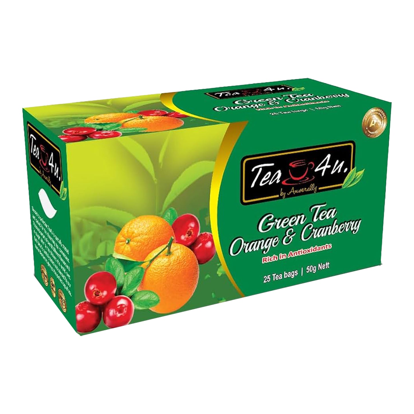Tea4U Tè verde all'arancia e mirtillo rosso (50g) 25 bustine di tè