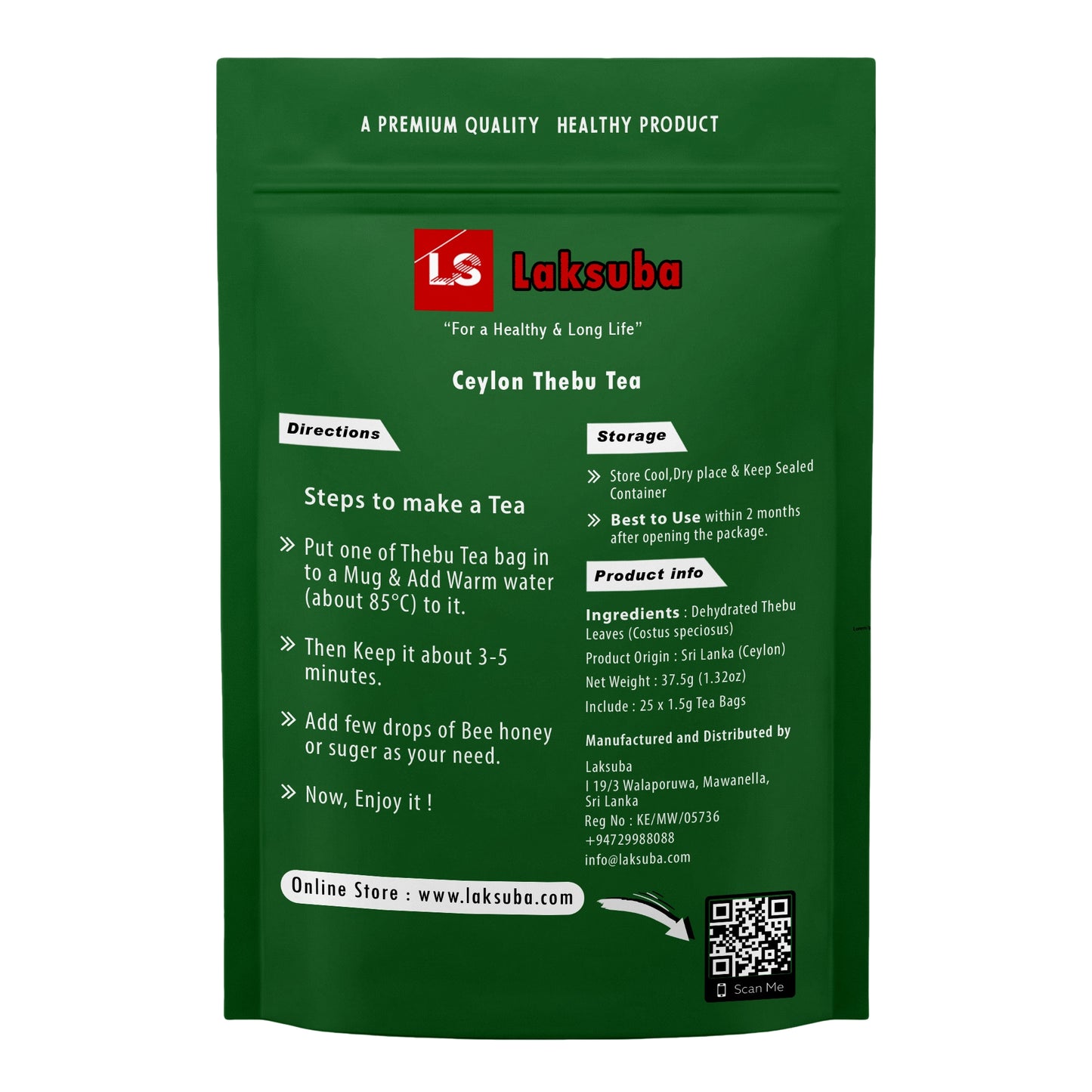 Tè Thebu di Ceylon Laksuba (37,5 g) 25 bustine