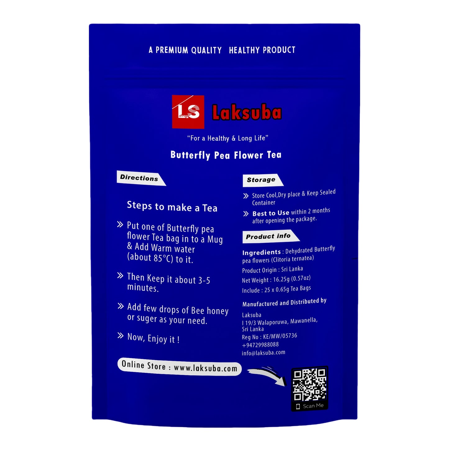 Tè ai fiori di pisello farfalla di Ceylon Laksuba (16,25 g) 25 bustine