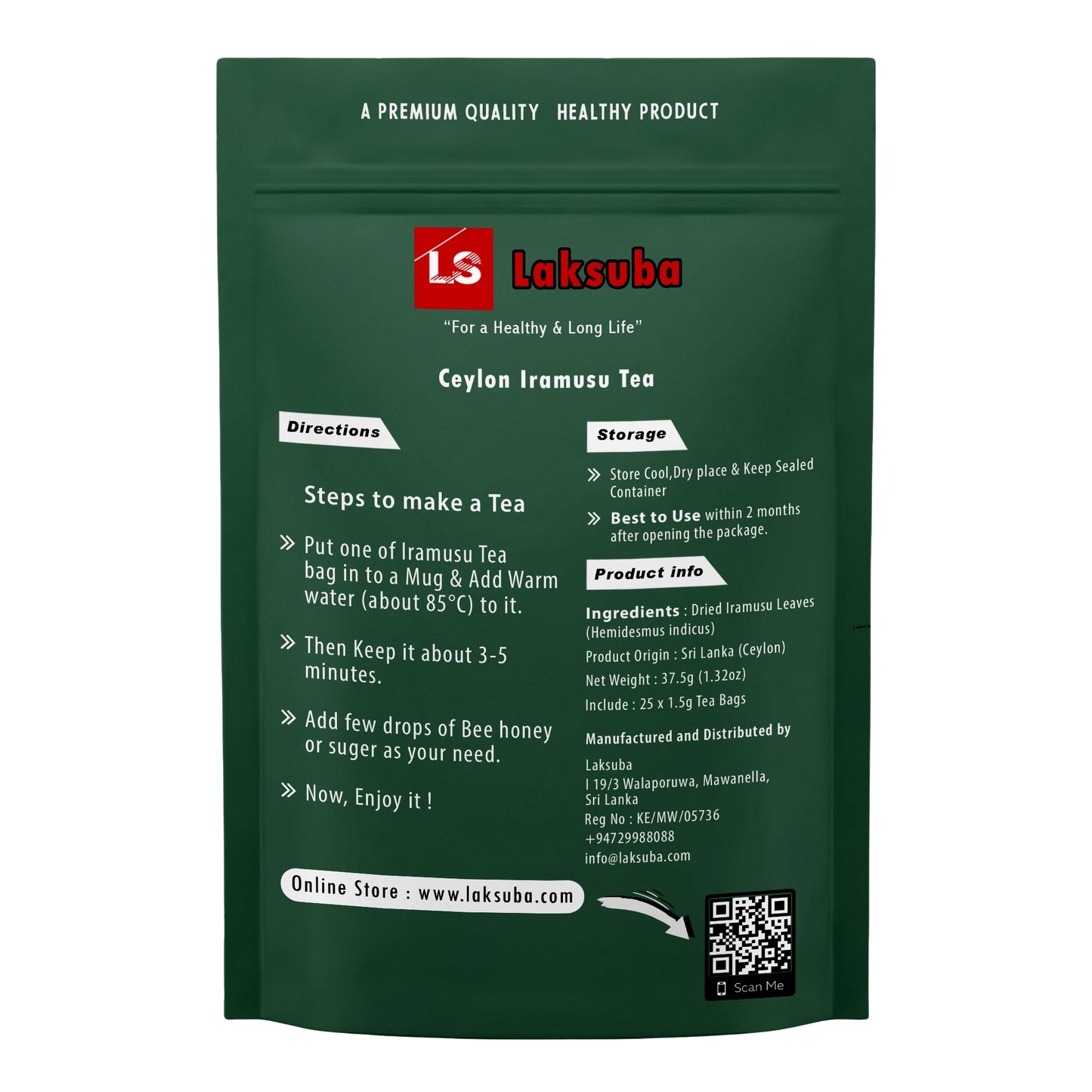 Tè Iramusu di Ceylon Laksuba (37,5 g) 25 bustine