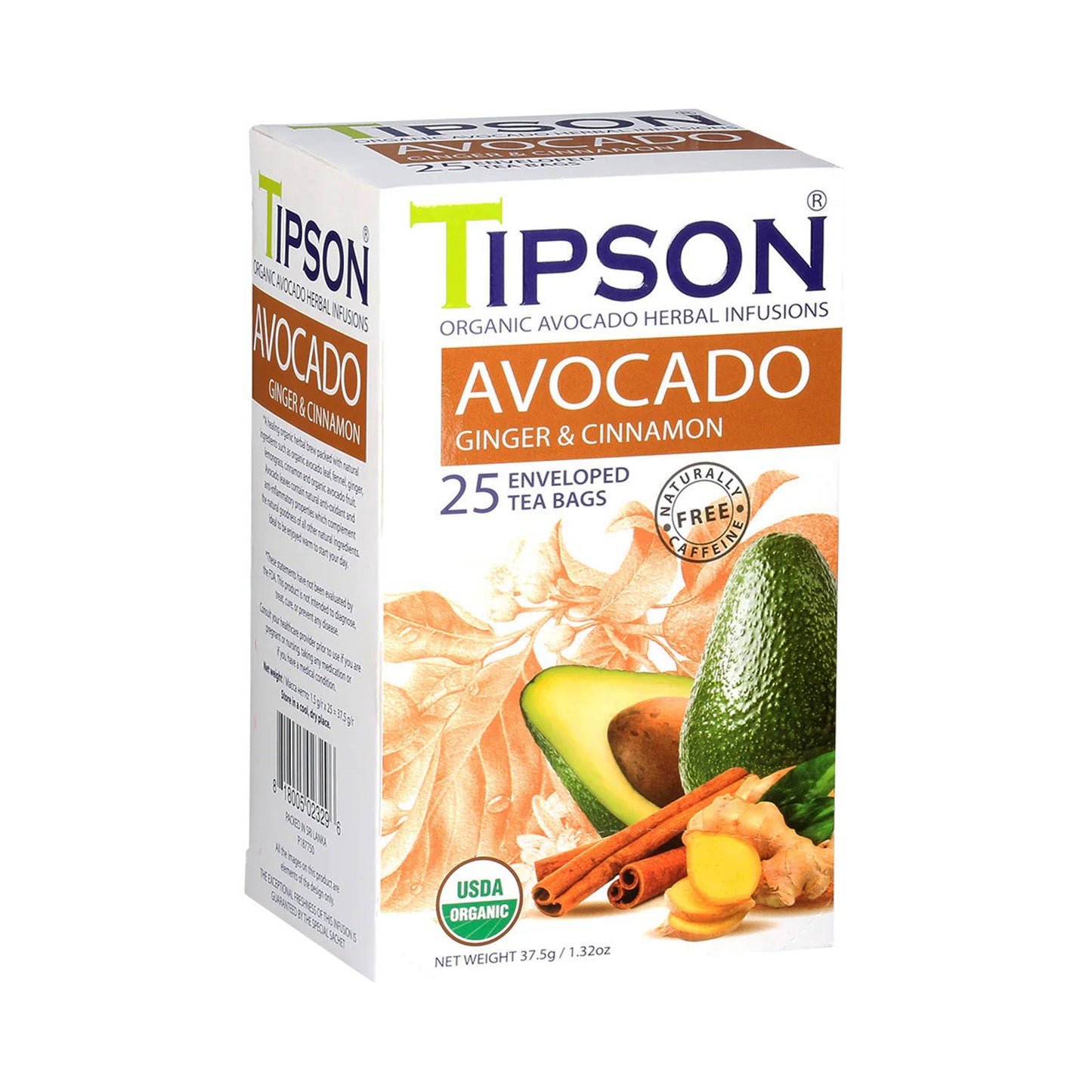 Tipson Organic Avocado with Ginger and Cinnamon (37.5g) 25 Enveloped Tea Bags