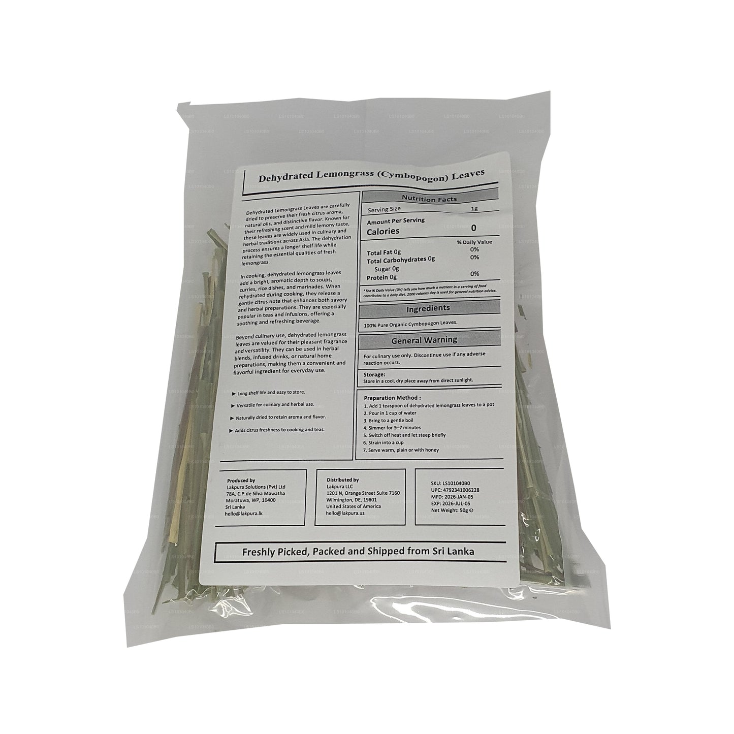 Foglie di citronella disidratate Lakpura