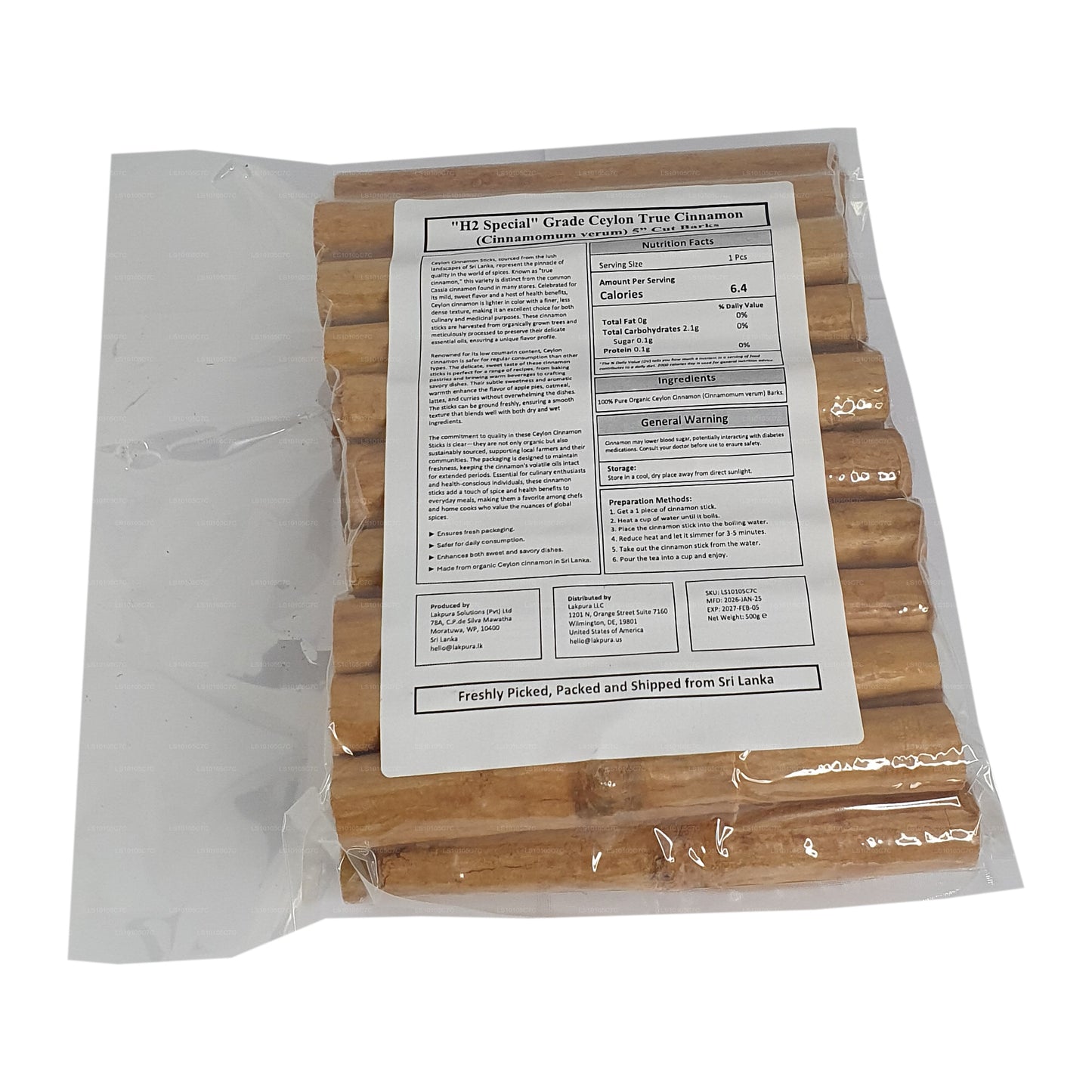 Confezione di corteccia di cannella di Ceylon True Cinnamon di grado «H2 Special» Lakpura