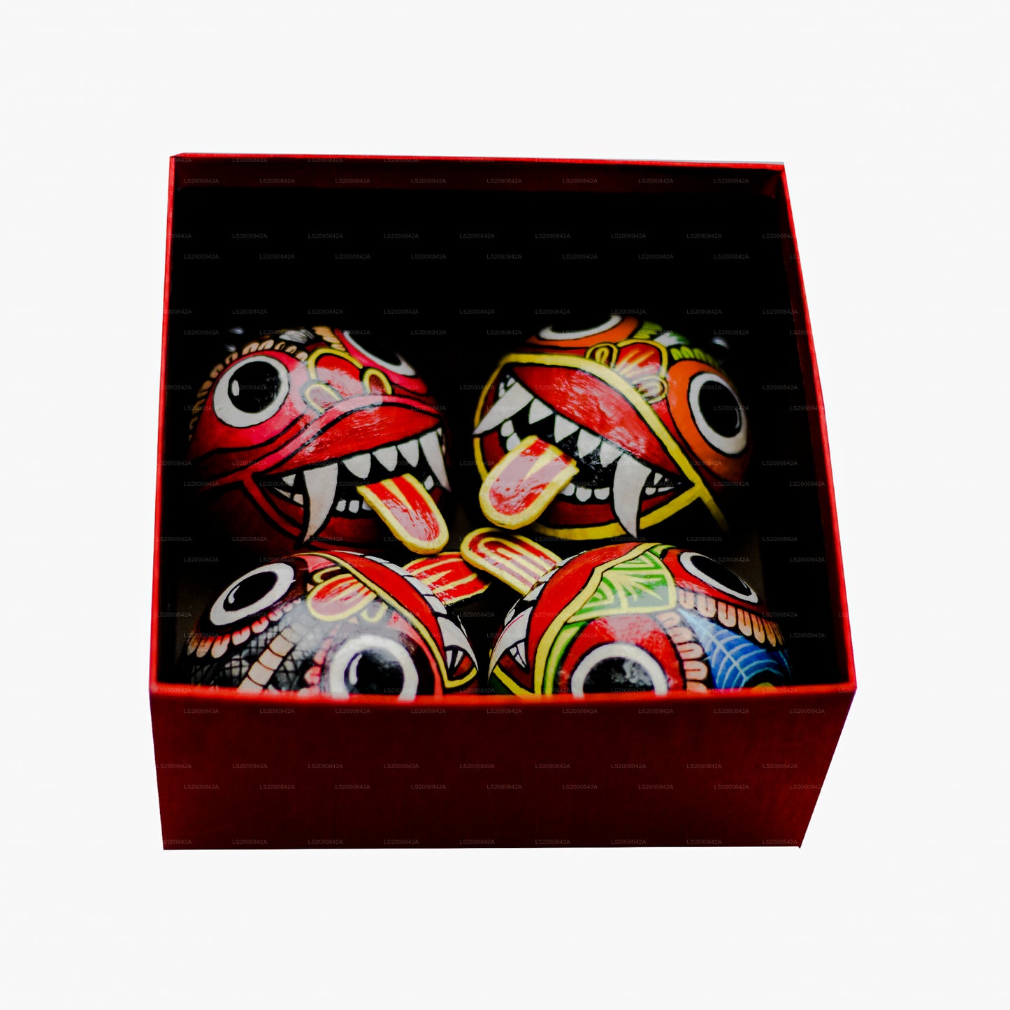 Sri Lankan Traditional Raksha Masks (Mayura, Maru, Agni, Naga) Painted Over Coconut Shells (Pack of 4)