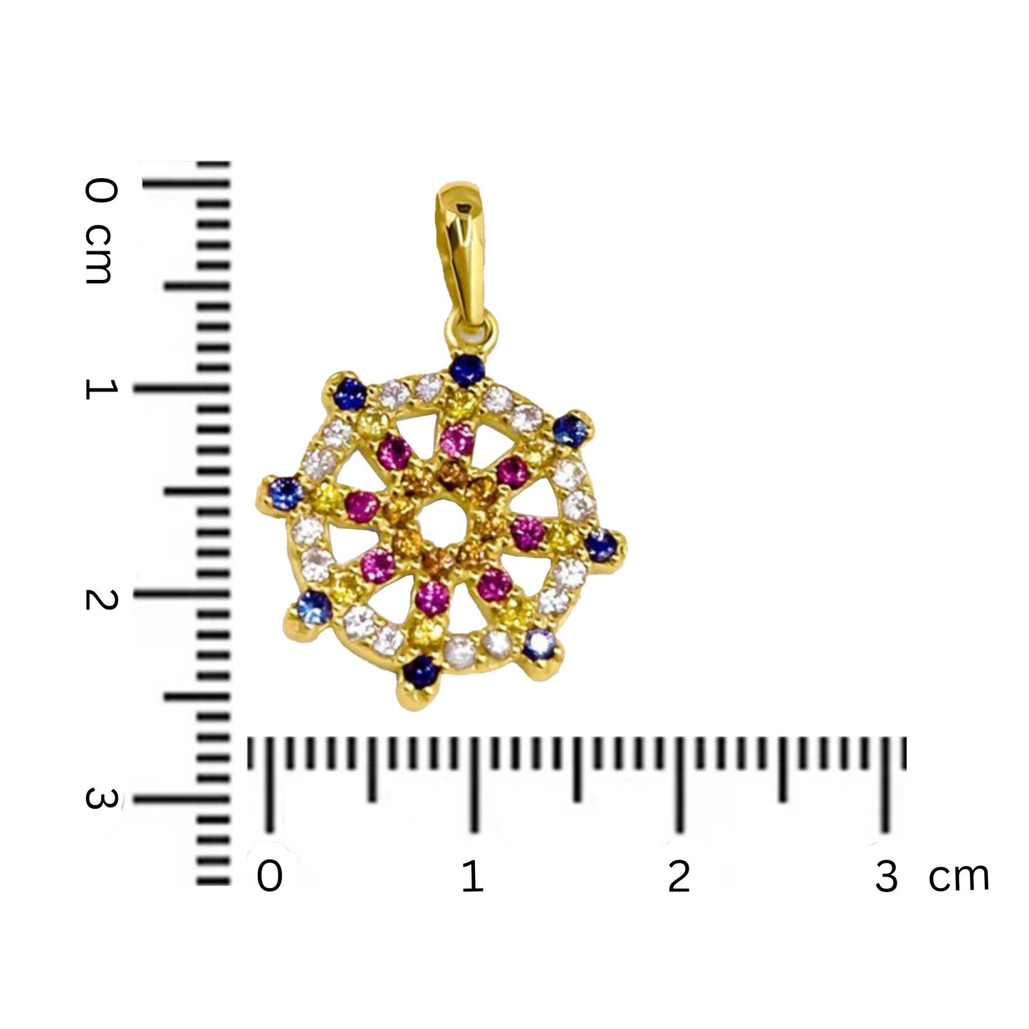 Lakpura® Gold Dharmachakra Pendant with Multicolor Sapphire Stones