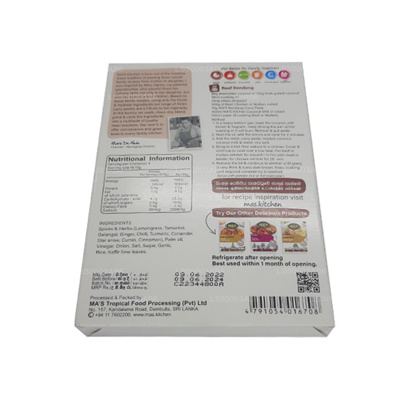 Pasta Rendang indonesiana MA's Kitchen (75g)