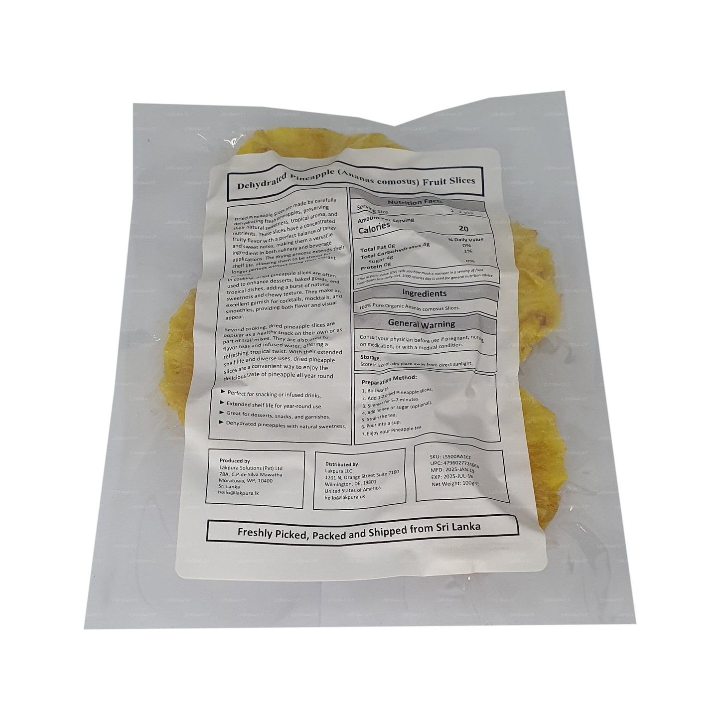 Tranches d'ananas naturelles déshydratées Lakpura