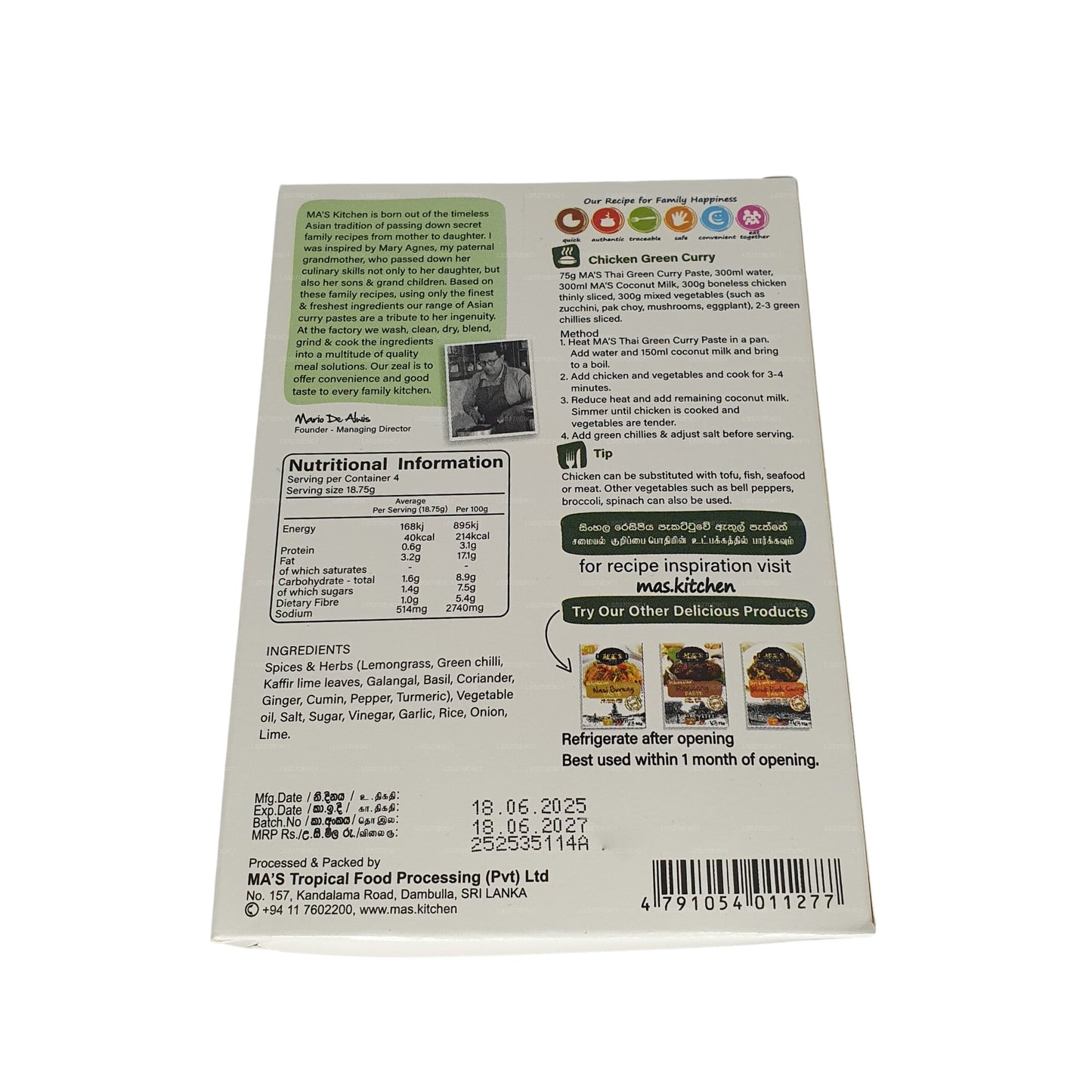 Pasta al curry verde tailandese MA's Kitchen (60g)