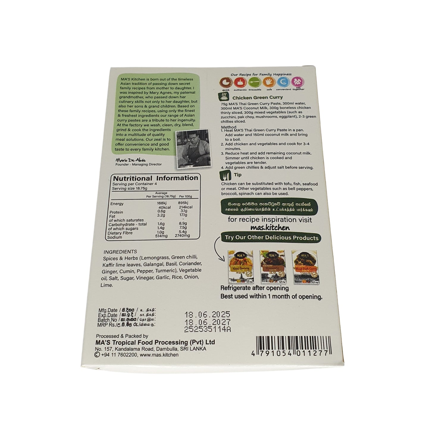 Pasta al curry verde tailandese MA's Kitchen (60g)