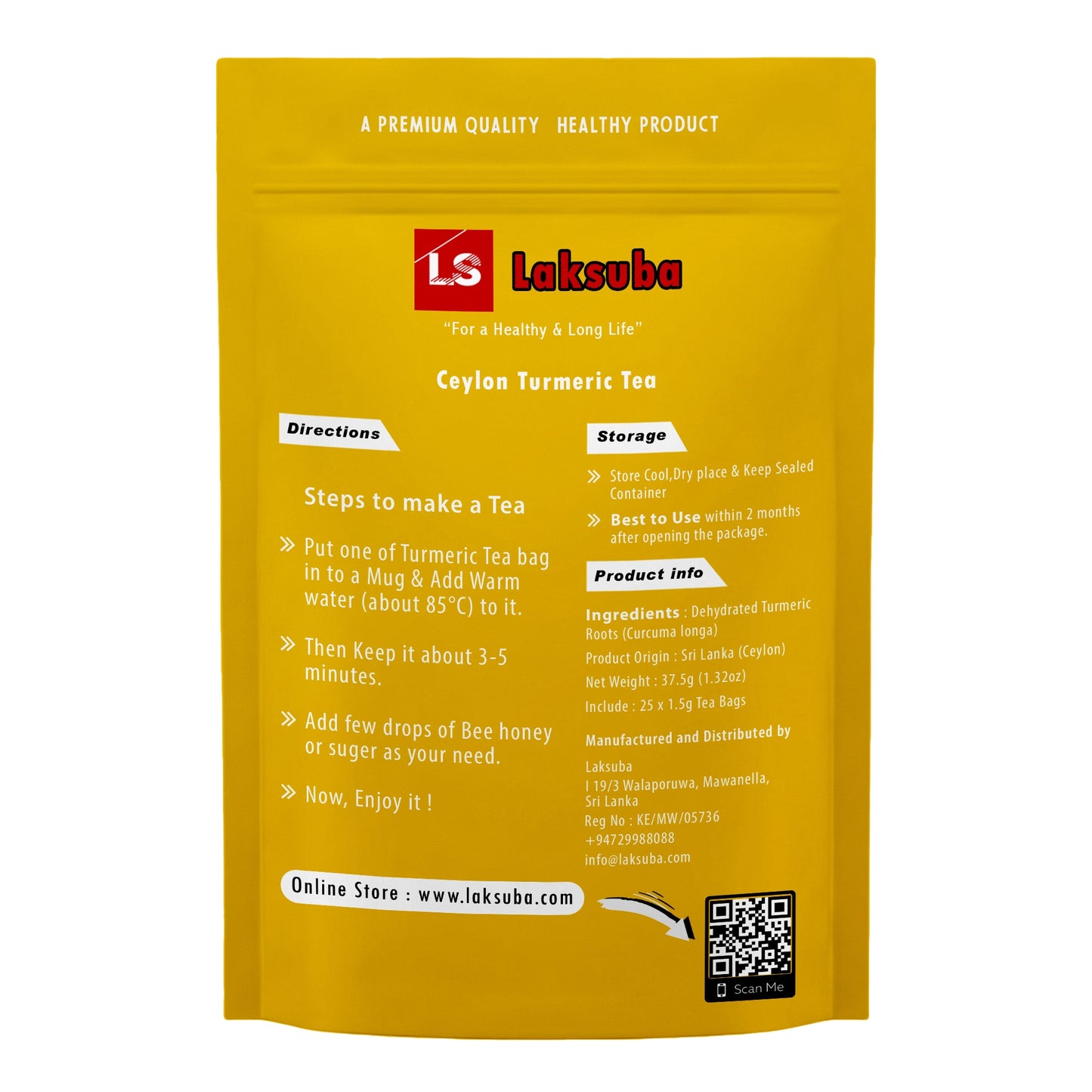 Tè alla curcuma Laksuba Ceylon (37,5 g) 25 bustine