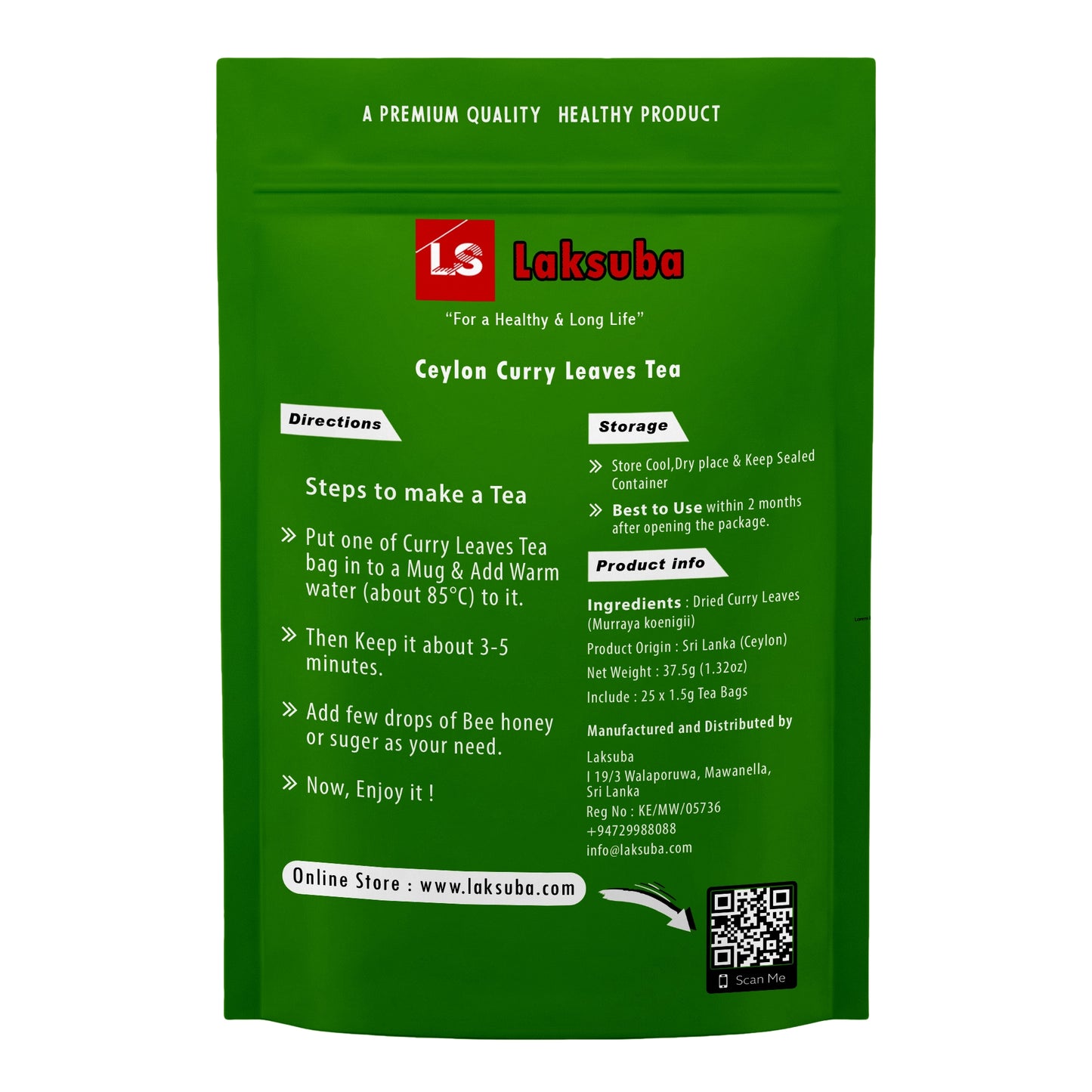 Tè alle foglie di curry di Ceylon Laksuba (37,5 g) 25 bustine