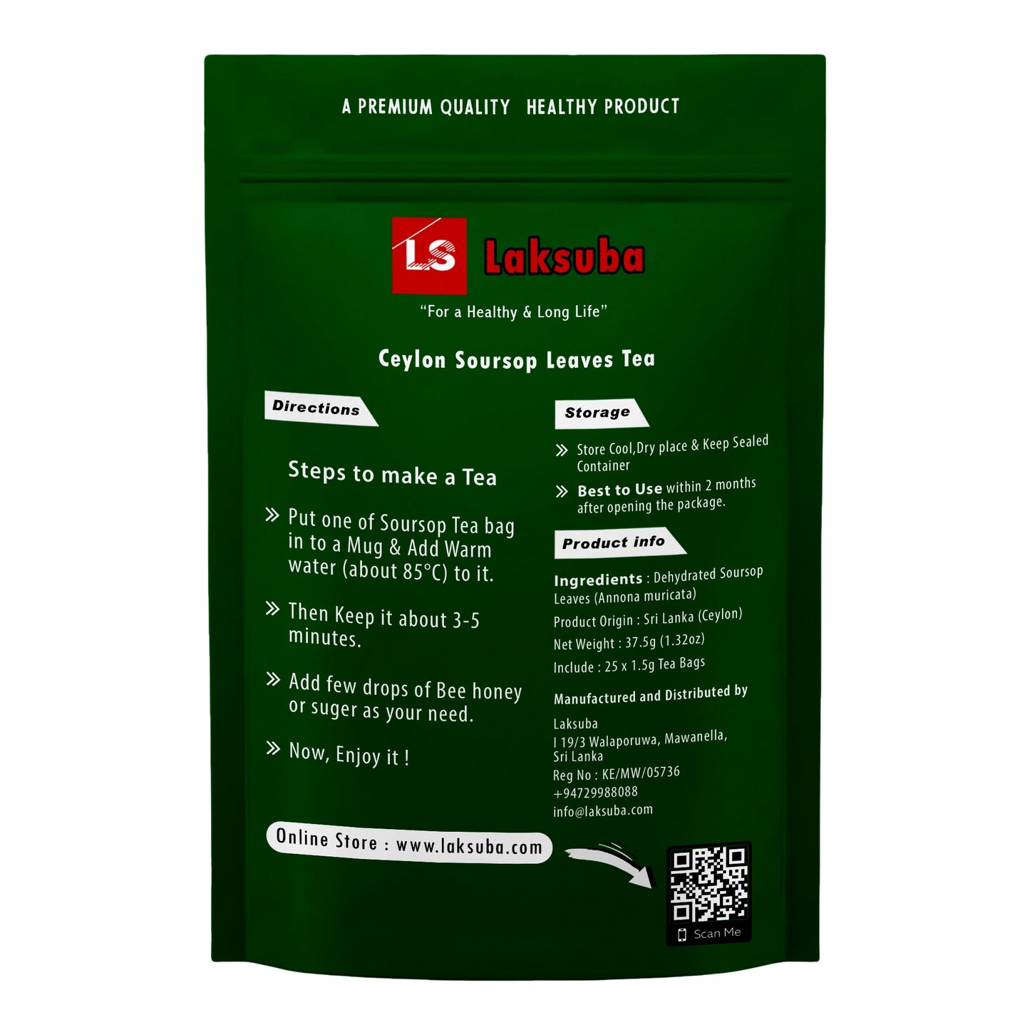 Tè di foglie di graviola Laksuba Ceylon (37,5 g) 25 bustine