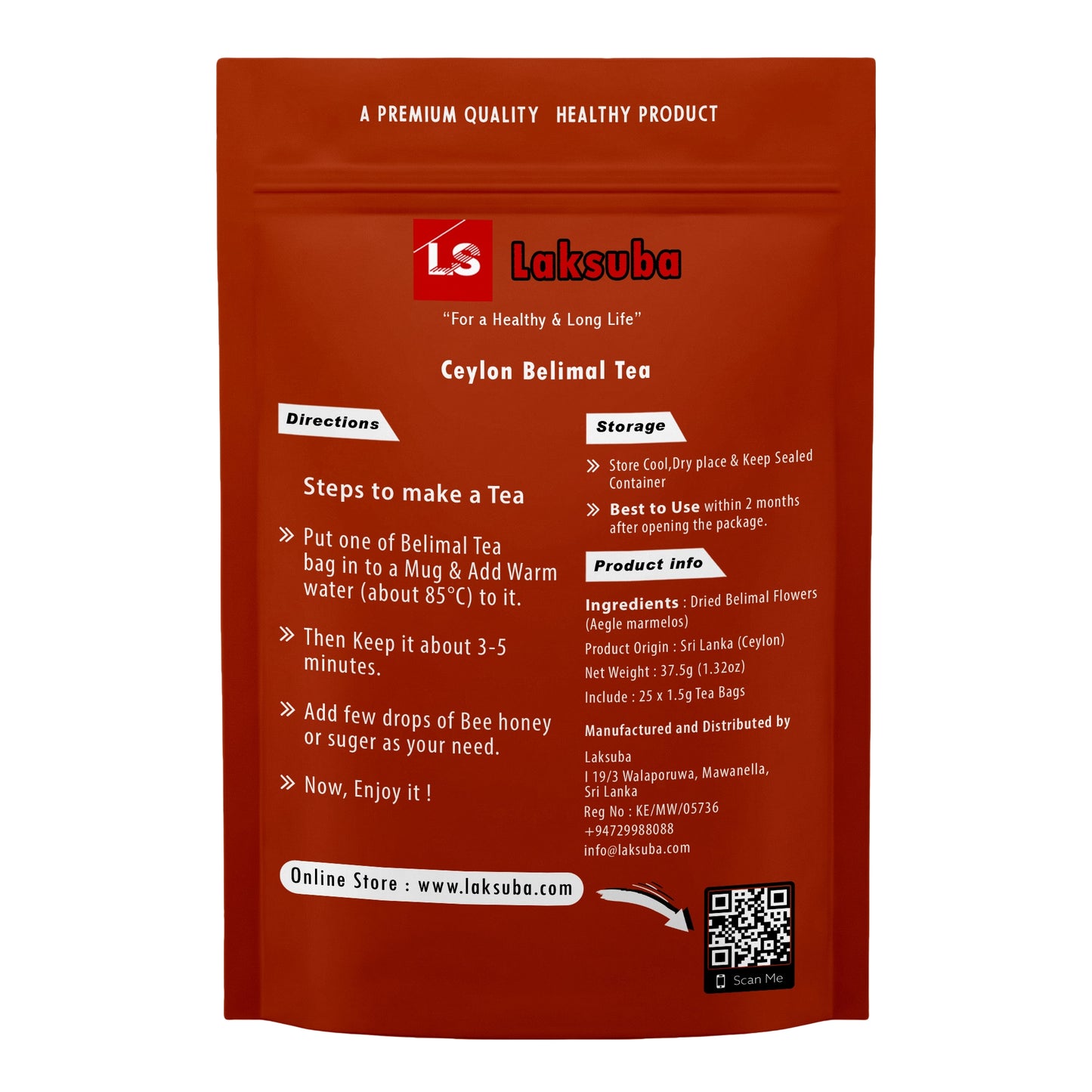Tè Belimal di Ceylon Laksuba (37,5 g) 25 bustine