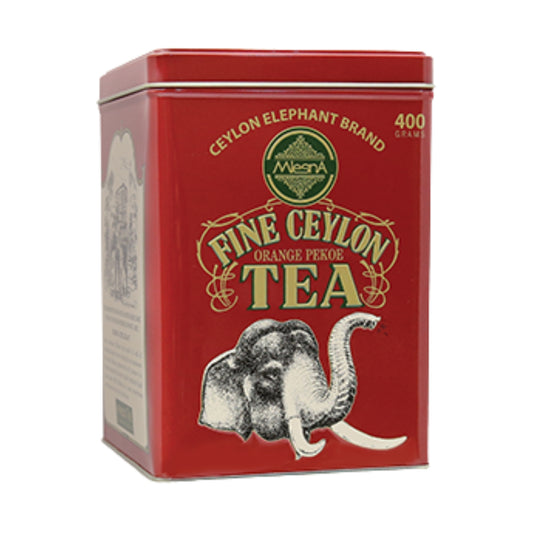 Tè Mlesna Fine Ceylon (O.P.) Ceylon Elephant Brand in elegante scatola di metallo (400 g)