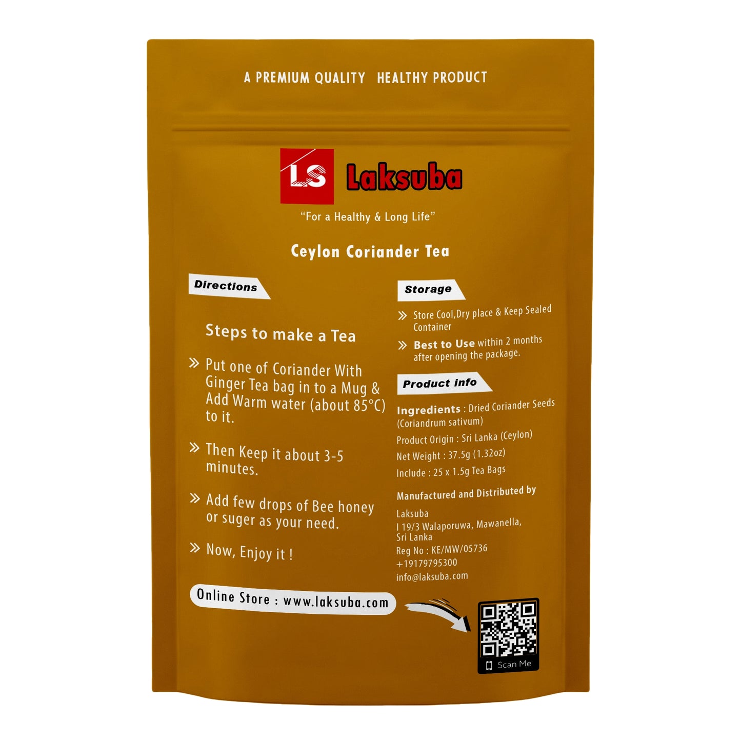 Tè al coriandolo di Ceylon Laksuba (37,5 g) 25 bustine