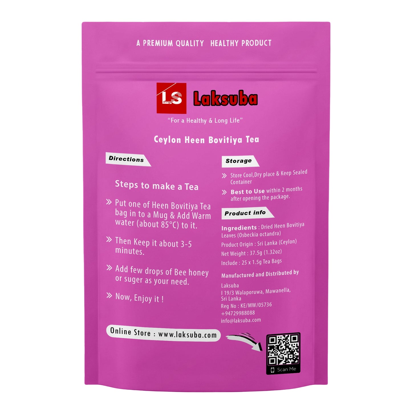 Tè Laksuba Ceylon Heen Bovitiya (37,5 g) 25 bustine