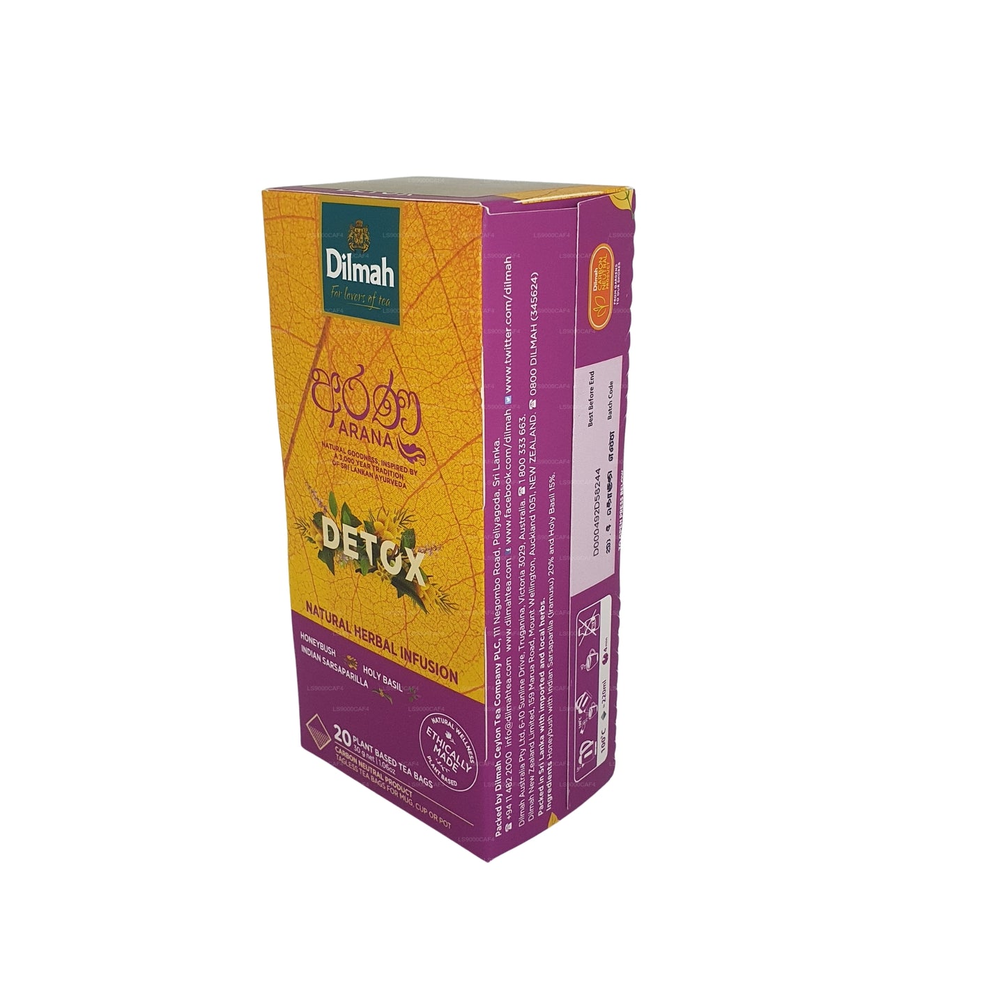 Infuso di erbe naturali Dilmah Arana Detox (20 bustine di tè senza etichetta)