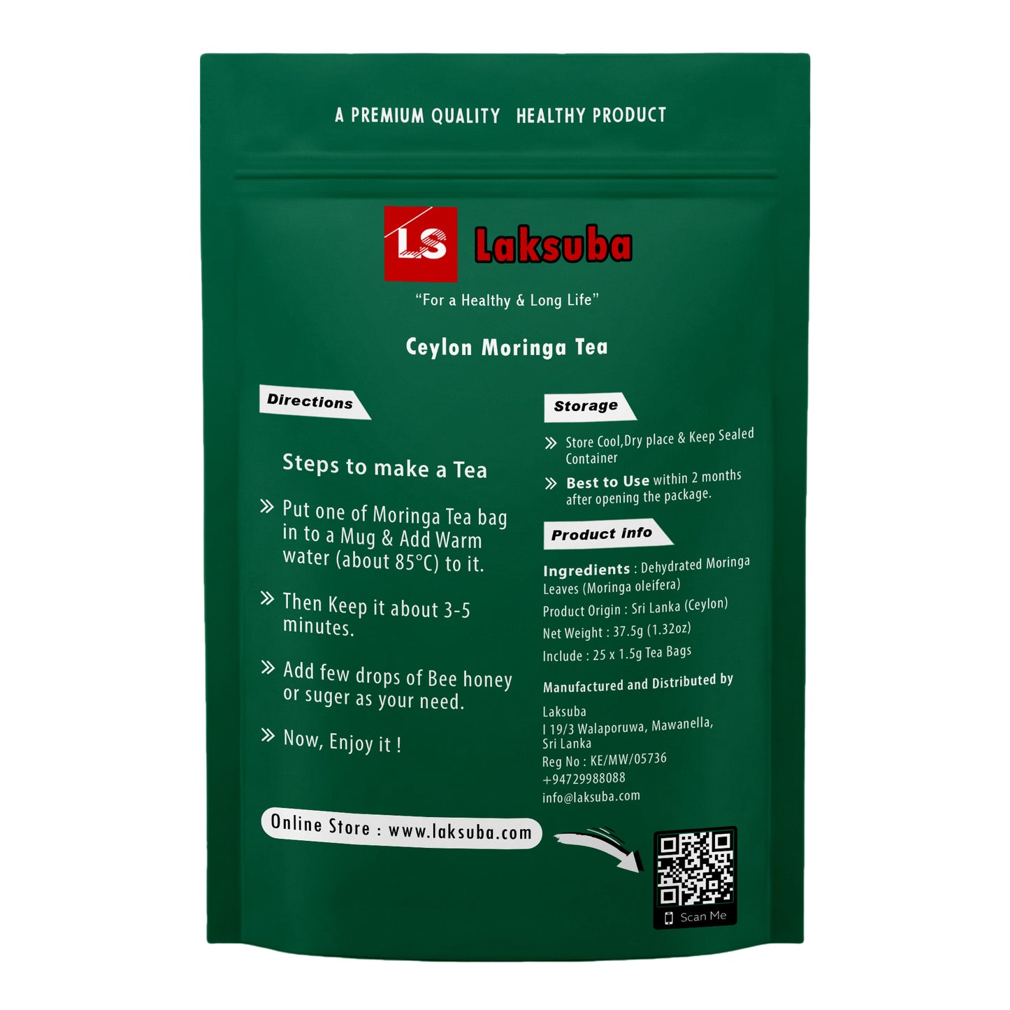 Tè di Moringa Laksuba Ceylon (37,5 g) 25 bustine