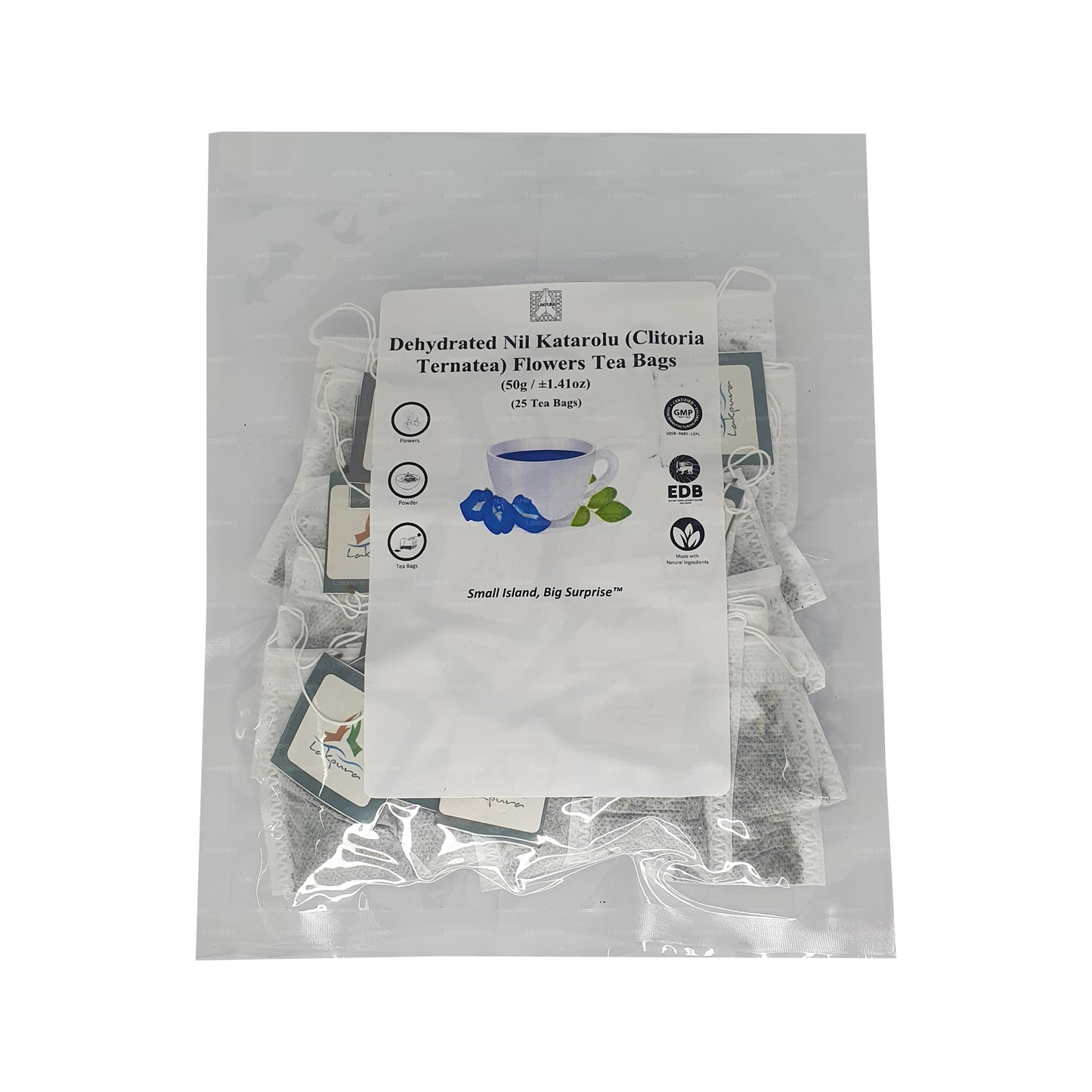 Lakpura® Bustine di tè ai fiori di pisello farfalla disidratati (Nil Katarolu; Clitoria Ternatea) (25 bustine)