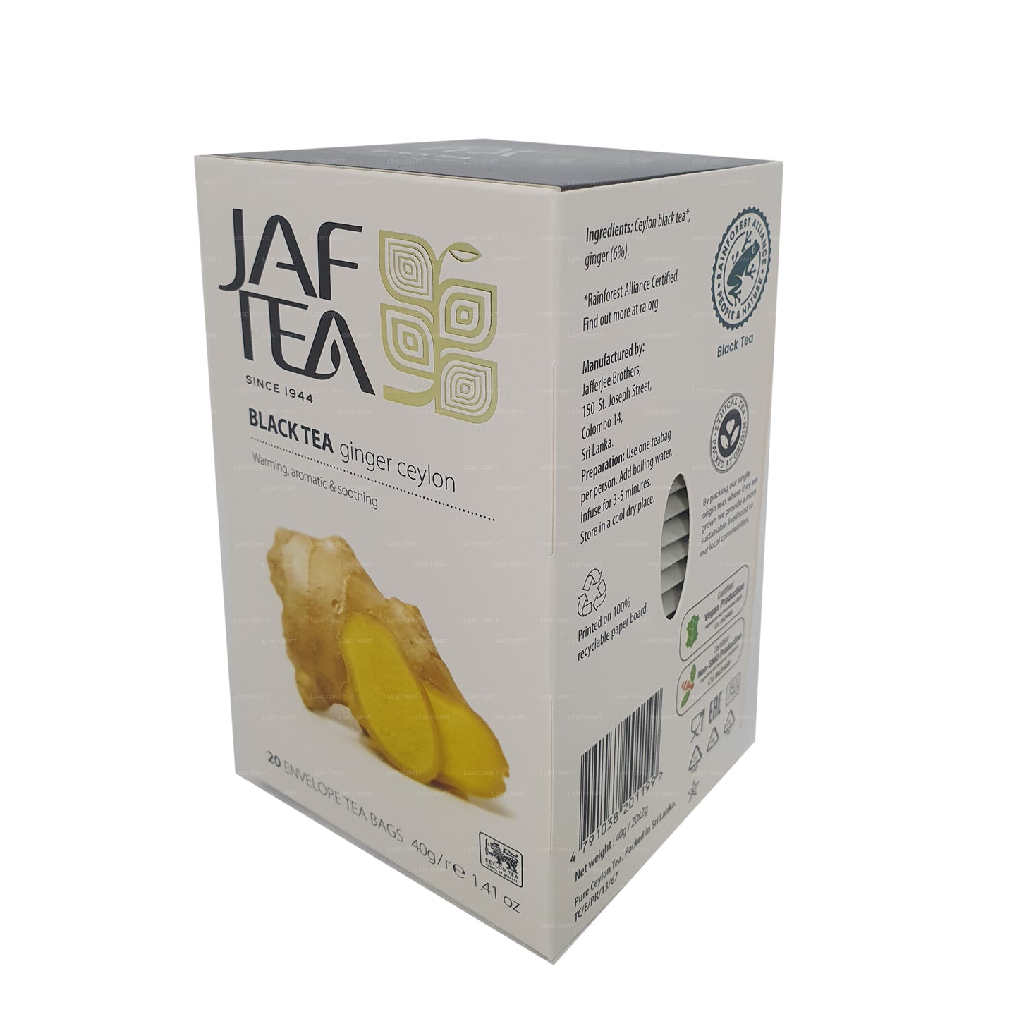 Jaf Tea Ginger Ceylon Black Tea (40g) 20 Envelope Tea Bags