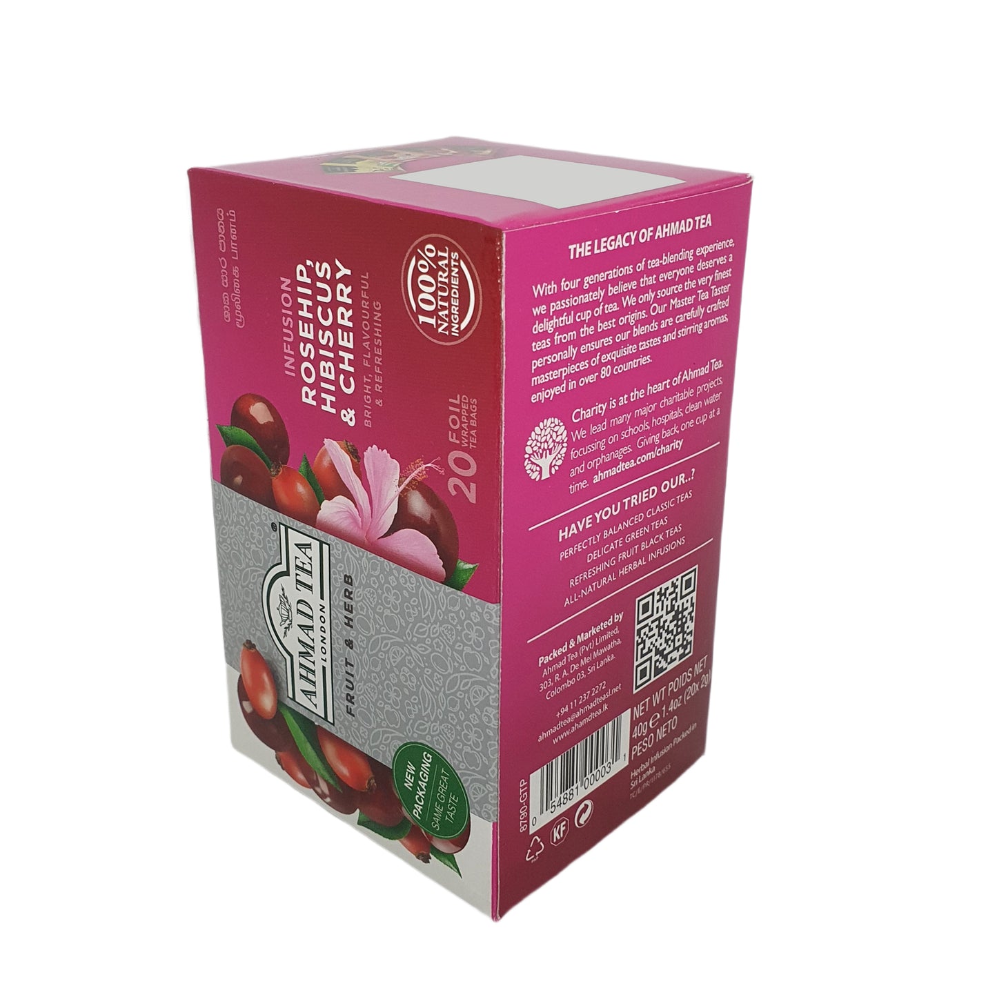 Ahmad Tea Rosehip with Hibiscus and Cherry Tea (40g) 20 Foil Tea Bags