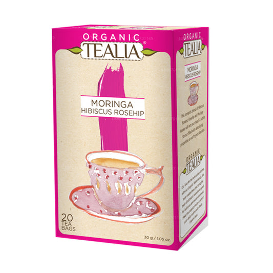 Tealia Organic Moringa Hibiscus Rosehips - 20 Envelope Tea Bags (30g)