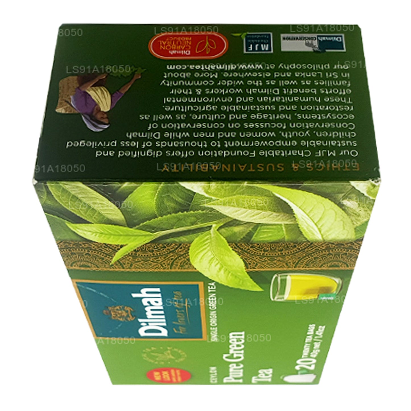Dilmah Pure Ceylon Green Tea (40g) 20 bustine di tè