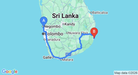 Driving route map: Colombo Airport (CMB) to Panama (431 km, approx 6 h 44 min private transfer)